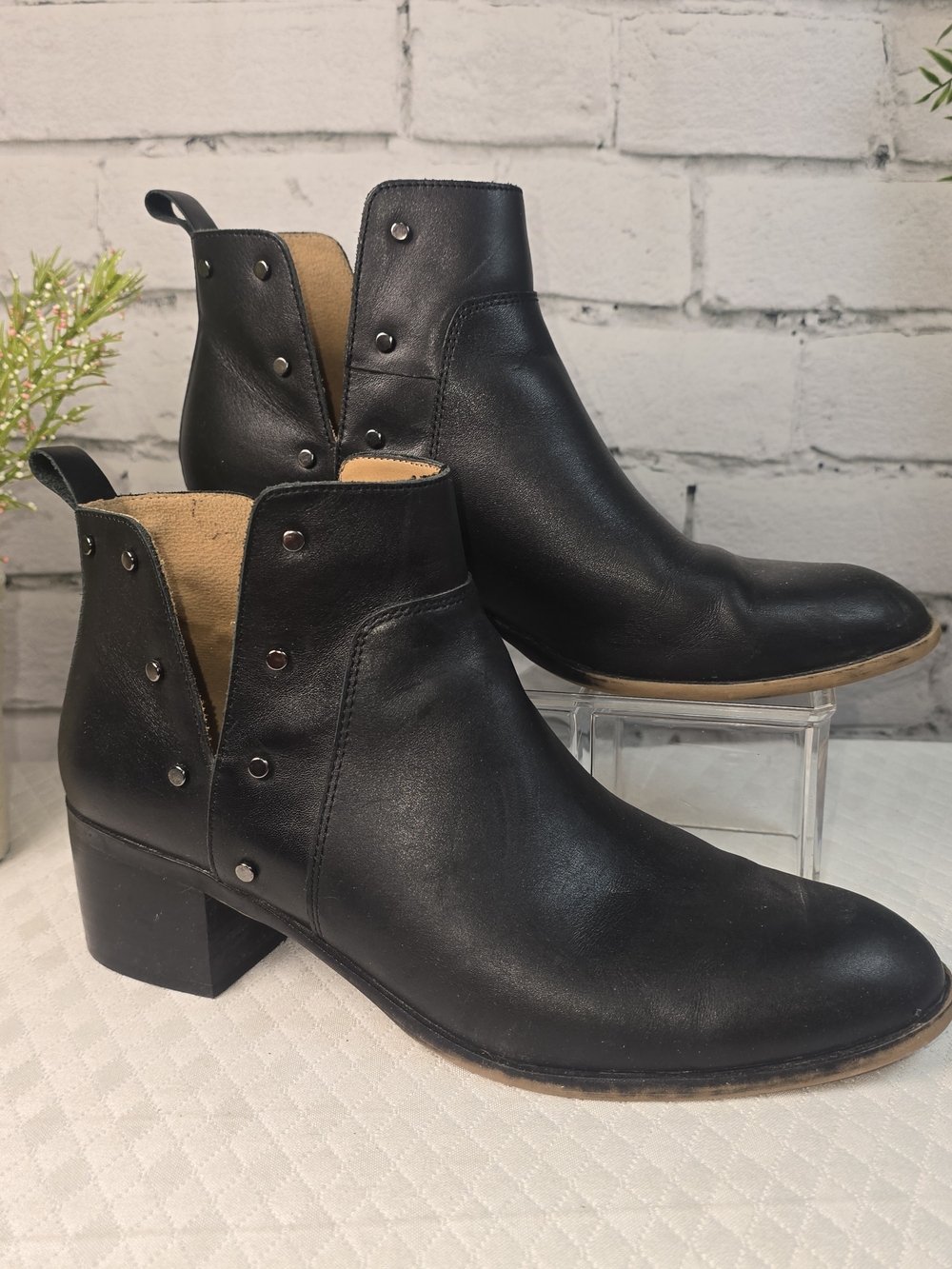 Franco Sarto L-RICHLAND Black Leather Ankle Booties with Silver Stud Accents 8
